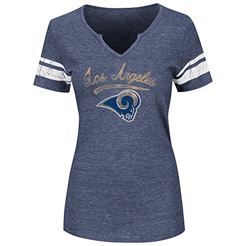 Majestic Los Angeles Rams Womens Game Tradition Navy Split Neck T-Shirt X-Large