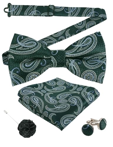 Image of Alizeal Mens 4pcs Vintage Paisley Bow Tie Set | Pre-tied Pocket Square Cufflinks Boutonniere for Wedding Everyday Use