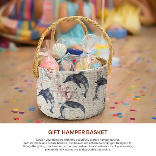 Image of Habere India-All The Cultures Fabricating India Round Basket | Round Gift Hamper | Gift Hamper Baskets | Clothes Organizer | Baby Basket (Design 16 - Dia:21 x H:17 cm)