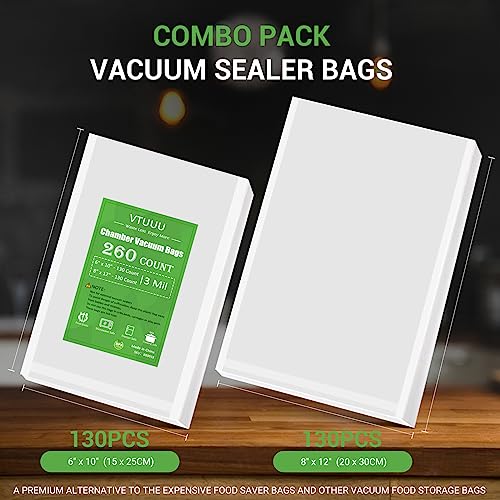 Image of Chamber Vacuum Sealer Bags 260 Quart size 8 inch x 12 inch, Pint Size 6 inch x 10 inch For Vacuum Chamber Bags Pre-Cut Chamber Vacuum Bags- BPA-Free -Heavy Duty Chamber Machine Pouches
