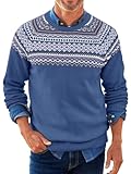 Runcati Norweger Pullover Herren Weihnachten Strickpullover Rundhals Fair Isle Sweater Langarm...