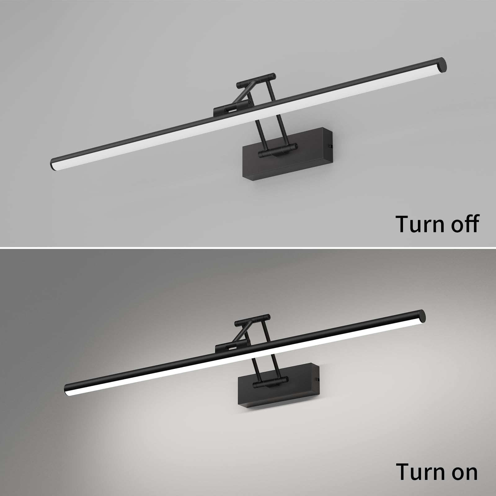 Klighten LED Spiegellampe Bad 70cm, Drehung Spiegellampen Spiegel für bad IP44, Spiegelleuchte Badezimmer 24W 1650 LM, LED Badspiegelleuchten Badezimmerspiegel, Kaltes Weiß 5500K, Schwarz