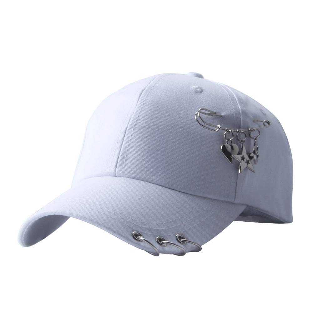 OulensyUnisex Rings Baseball Cap Snapback Hip Hop Kpop Adjustable Trucker Hat Creative Piercing Ring Punk Hat for Women Men