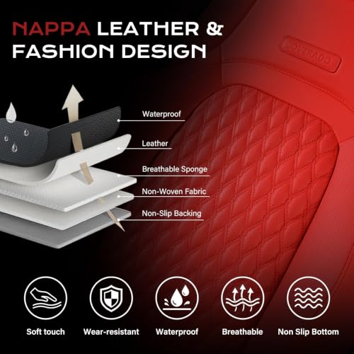 Image of Coverado Front Seat Covers for Tesla Model 3, Car Seat Covers Front Seats, Front 2PCS Leatherette Car Seat Cover Seat Protector Custom for 2017-2023 Tesla Model 3 BlackRed