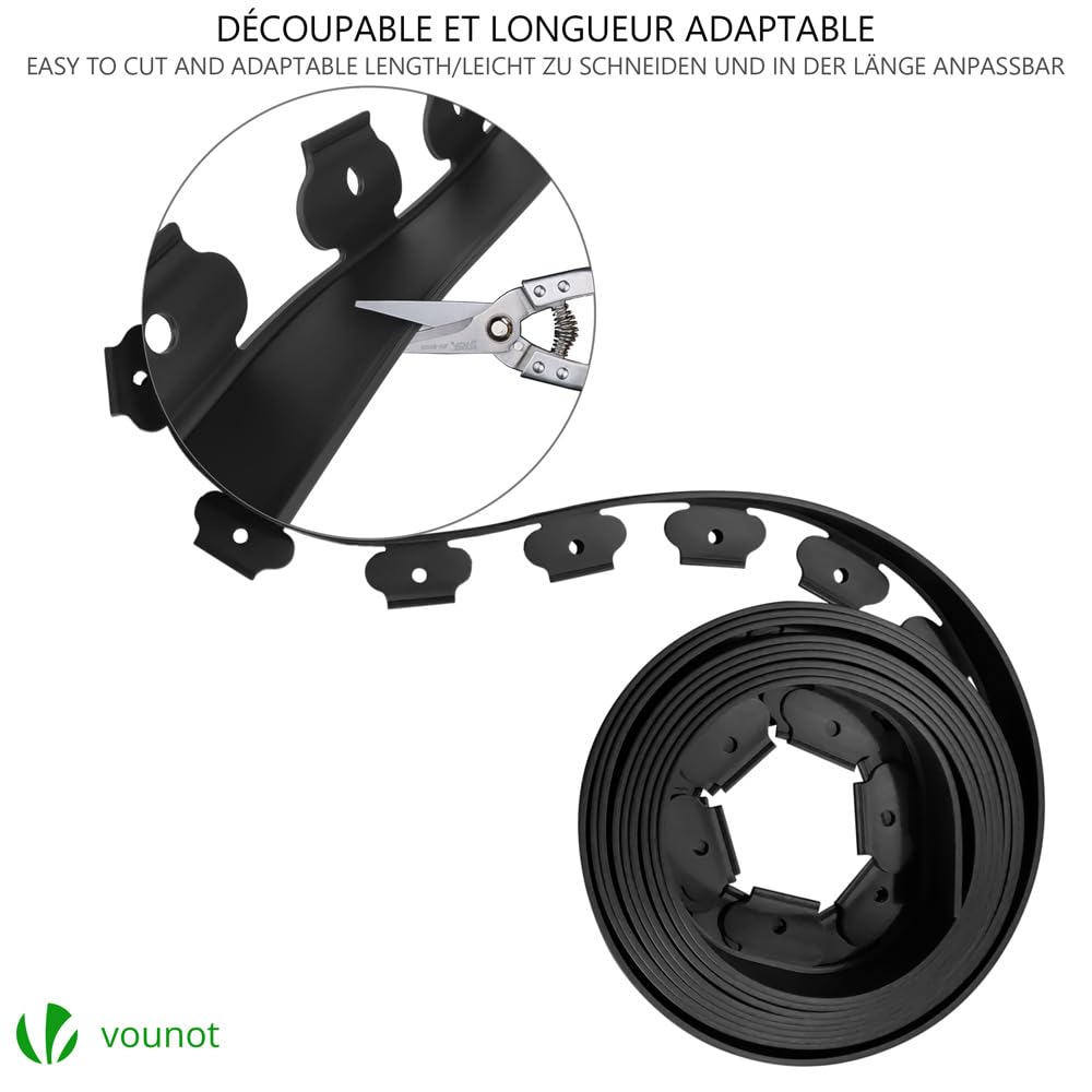 VOUNOT® Bordure de Jardin en Plastique 20 mètres avec 60 Piquets d'ancrage Bordurette de Pelouse Flexible Bordure de Gazon avec piquets Solides Idée de Jardin Hauteur 50mm, Epaisseur 4mm Noir