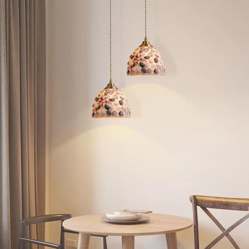 Lampe suspendue coquille vitrail type A lumière chaude pour salle à manger