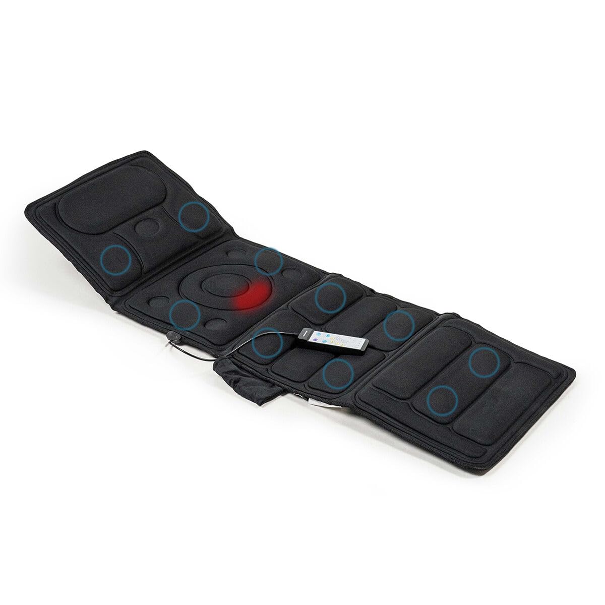 Colchón masajeador eléctrico con calefacción vibración, 10 motores vibrantes, 5 modos de masaje, 3 niveles de intensidad, calefacción lumbar, plegable, control remoto con cable, relajación muscular en