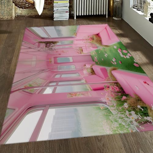 Tapis de salon rose 180x270 cm lavable et antidérapant Dream Train - 3