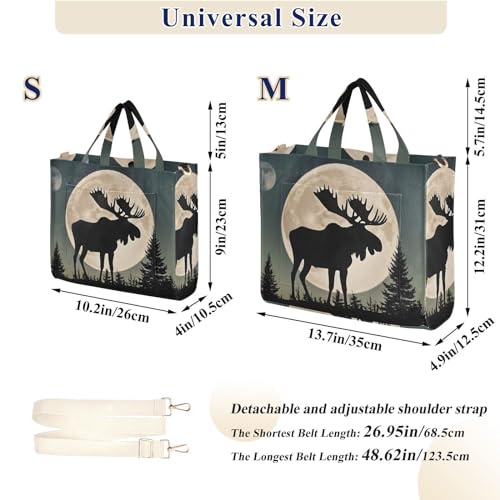 Corduroy Tote Bag for Women Moose Silhouette Print, Handbag Purses with Detachable Strap Size Small3
