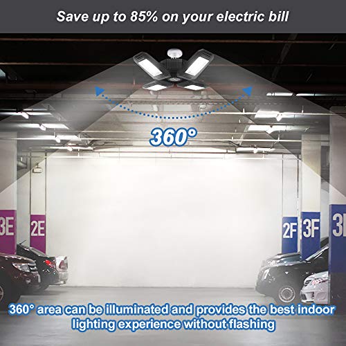 120W LED Garage Lights, 12000LM Garage Lights Ceiling LED, Best for Garage, Workshop, E26/E27 Base, CRI 85, 6500K Four-Leaf Deformable LED Garage Lighting Fixture with Adjustable Multi-Position Panels - Image 7