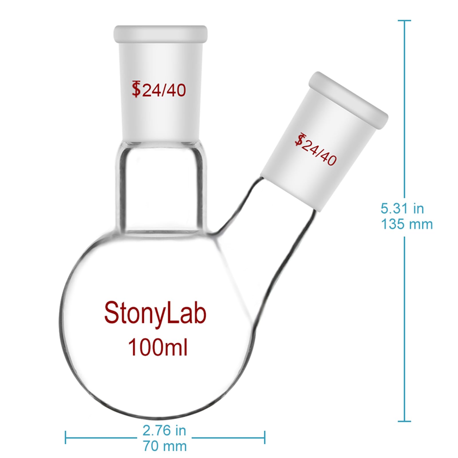 StonyLab Glass Heavy Wall 2 Neck Round Bottom Flask with 24/40 Center and Side Standard Outer Joint — Amazon image 3