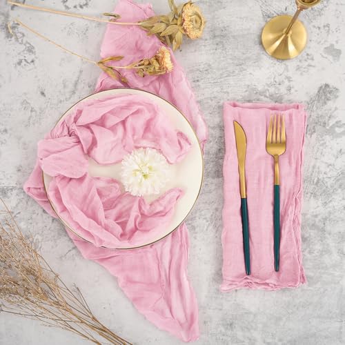 30 Pcs Pink Cheesecloth Napkin Gauze Napkin 20IN Boho Cheesecloth Napkin Bulk for Party, Wedding, Reception, Bridal Shower Table Decorations - Pink - Image 4