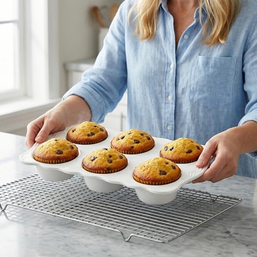 Image of Hiceeden 2 Pack Ceramic Muffin Pans, 6 Cups Non-stick Muffin Tin Cupcake Baking Pans with Handles for Muffin Cakes, Egg Tarts, Mousse, Pot Pie, Jelly