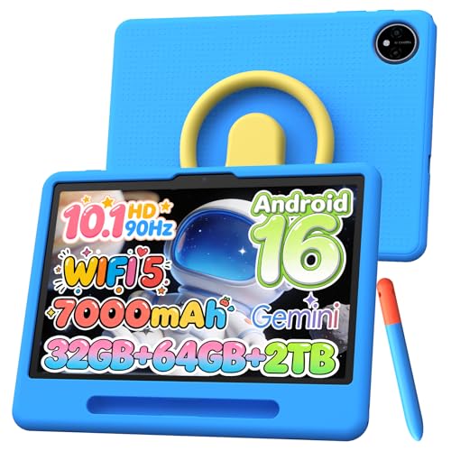 P10 Kid 10.1�C���` �q���p�^�u���b�g Android16 90Hz IPS�t�� 7000mAh��e�ʃo�b�e���[ 32GB RAM+64GB ROM+2TB TF�g�� WiFi���f�� �h�����t�B�����t�� �V���R���P�[�X+�^�b�`�y���t�� �L�b�Y����