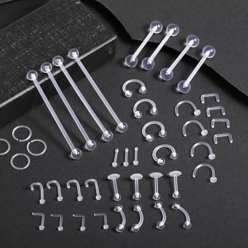 44 Stück Plastik Piercing Platzhalter Schmuck für OP Klare Acryl Piercing Retainers für Nase Zunge Brustwarze Nippel Bauch Lippen Labret Septum Hoops Ohr Knorpel