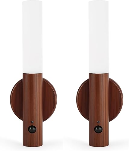 LANDGOO Juego de 2 lámparas LED con sensor de movimiento, lámparas de pared que funcionan con pilas, iluminación recargable para pasillo, escalera,