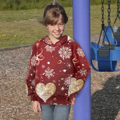 Kids Hoodies Sweaters Christmas Xmas Snowflake Hooded Sweatshirts with Big Pockets for Boys Girls B04003734