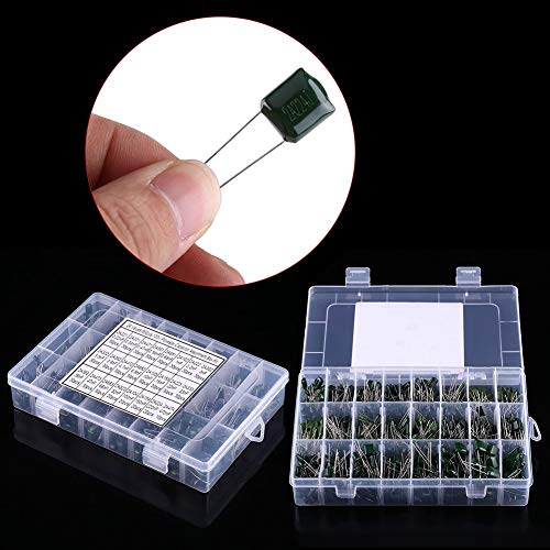 660pcs 24 Values Polyester Film Capacitors Assortment Kit 100V 0.22nF to 470nF with Clear Plastic Box for Radio/TV Sets/Electronic Equipments