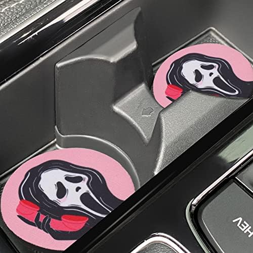 TUCKPATTS Coasters Funny Fun Skull Car Coasters Pink Rubber Car Cup Holder Coaster 2-Pack Coasters for Drinks Absorbent Decal Decor Accessories for Women Men