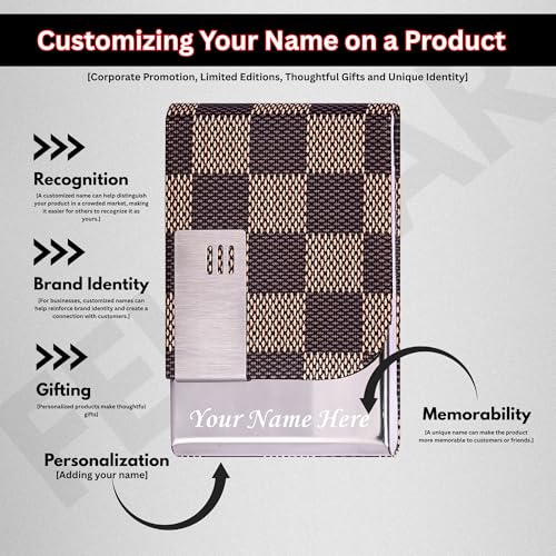 Image of FELSTAR Customized /Personalized Card Holder with Name Engraved, Leather Professional Business Visiting Card Holder /Credit Card Holders Men, Women Day Gift, Corporate Gift for Employees (Brown Check)