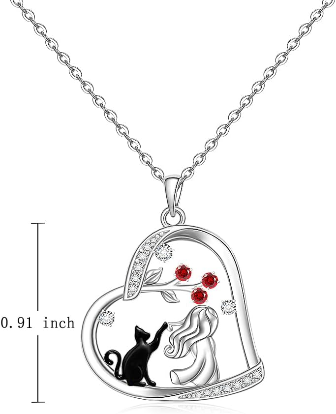 Black Cat Necklace for Women Sterling Silver Cat Necklace for Cats Only Lovers Lady Gifts Cute Animal Heart Pendant Charms Jewelry - Image 3
