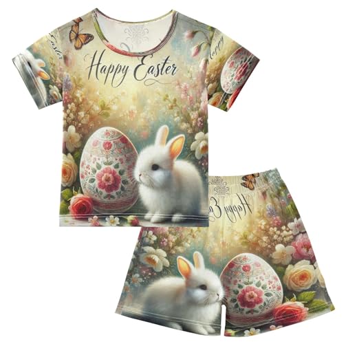Rabbit Easter Pinkish White Pajama Set Short Sleeve PJS 2 Piece Summer Pajamas Shorts Sets Cotton 5Y