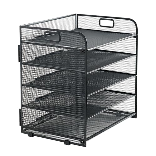 ALTOS OFFICE AND HOME Organizador de escritorio de malla de metal, 5 compartimentos, gran capacidad, agujeros para manejarlo, esquinas redondeadas, no deslizamiento, anti-óxido, diseño de bisagras
