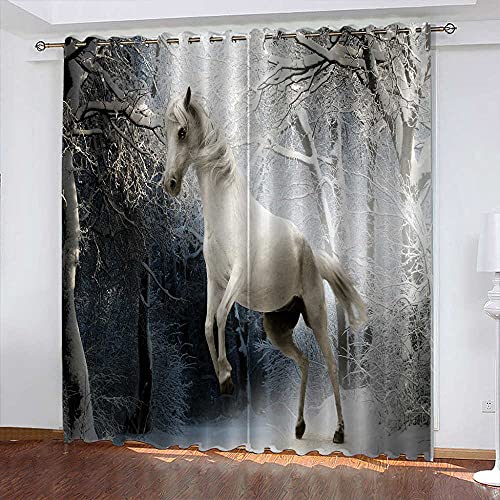 TTBBBB Rideau Chambre Fille Arbres Chevaux L 120 x H 140 cm Rideaux Chambre pour Adulte Et Enfant Intérieurs Isolant Thermique Et Phonique Oeillets pour Salon ​Économie D'Énergie Cover