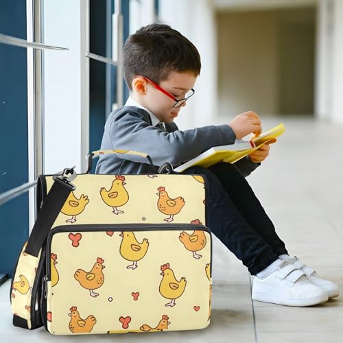 Image of 3 Ring Zipper Binder with Shoulder Strap Cute Chicken Yellow Farm 1.5 inch Binders Keeper Large Capacity Multi Pockets for School Office Supplies