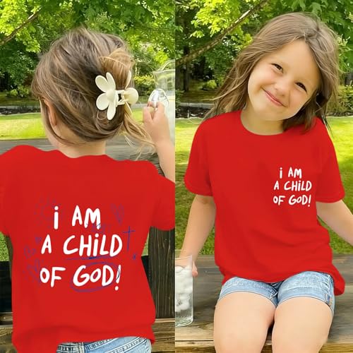 Image of KEEVICI Cute I Am A God of Child Shirt Girls Graphic Tees Christian T Shirts for Kids Jesus Religious Faith Cotton Summer Top