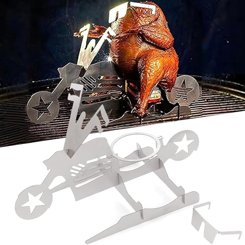 XFLYP Pollo Barbacoa Soporte, Posavasos de Acero Inoxidable para Pollo con Bandeja de Goteo, Asador Vertical de Pollo, Barbacoa y Accesorio para Parrilla(Asador de Pollo para Moto)