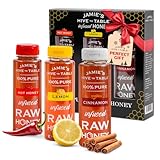 Jamie's Hive to Table Infused Honey Gift Set – Hot, Lemon, and Cinnamon Flavors, 36 Oz, Pack of 3 Squeeze Bottles – 100% Natural Raw Honey