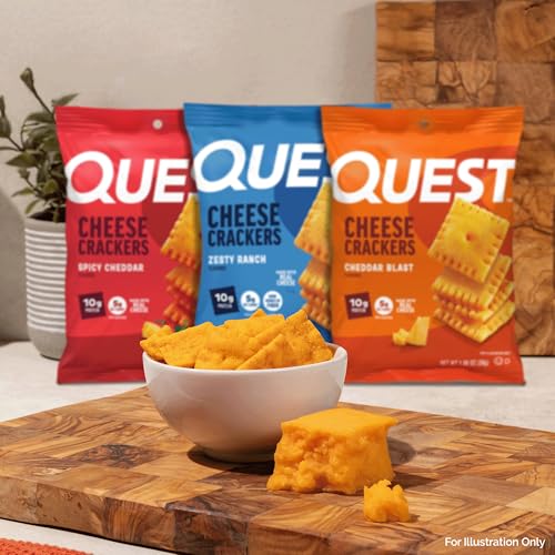 Image of Quest Cheesy Protein Crackers Variety Pack, Zesty Ranch, Cheddar Blast, Spicy Cheddar, High Protein, Low Carb, 12 Count (4 each flavor)