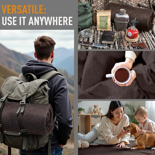 Large Military Wool Blanket - Warm & Thick Emergency Survival Blanket Great for Camping, Outdoors, Sports Events, Picnics, 4.5 lbs, 64" x 88" (Coffee Brown) - Image 6