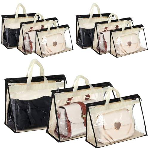 9 Pcs Clear Dust Bags for Handbags, 3-Sizes Purse Storage Organizers with Zippers and Handles, Hanging Handbag Storage, Dust-proof Purse Protectors, Gift for Mother Wife Sister Girlfriend-Light Yellow