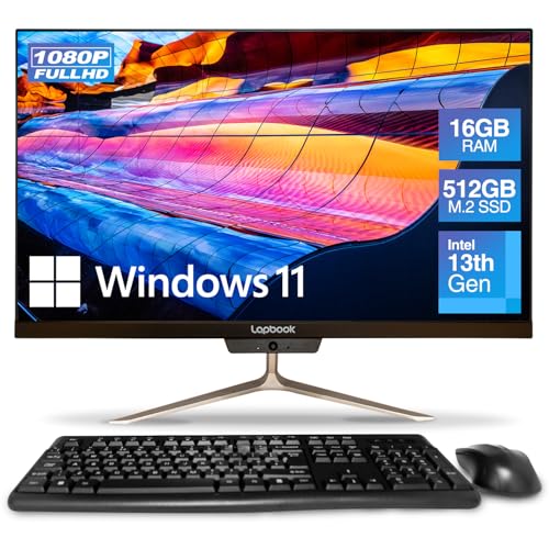 23.8" Full HD All in One Desktop Computer - 16GB RAM, 512GB SSD, Windows 11, Intel 13th Gen, Dual-Band WiFi, HDMI, USB 3.0, FHD IPS Display - AIO PC with Wireless Keyboard, Mouse, 2MP Web Camera