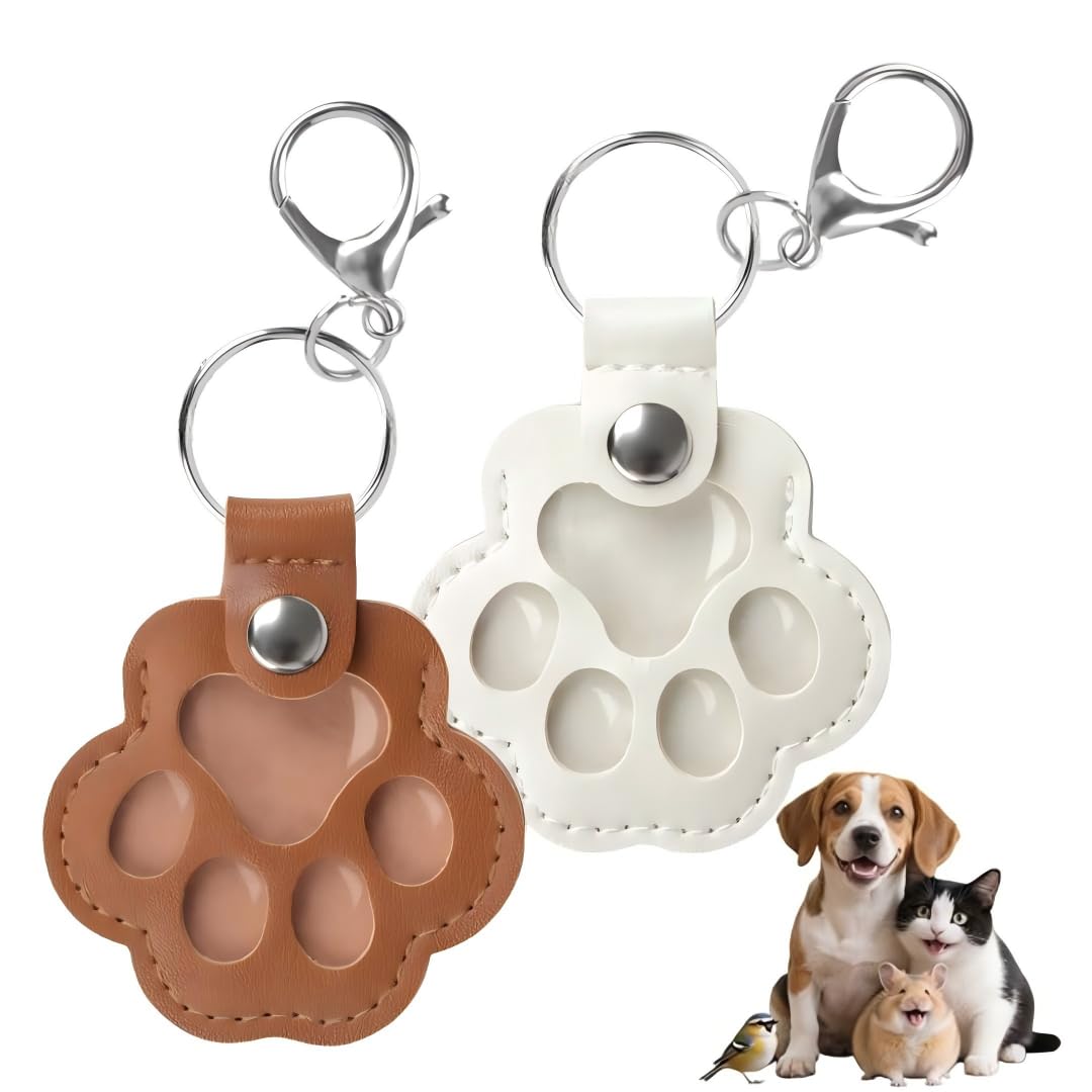 Elenviorina Brown,White 2 Pcs Pet Fur Keepsake Keyrings For Dog Cat, Paw-Shaped Pet Hair Collector Keychains, Cute Memorial Bereavement Gifts For Dog Cat Lover, Brown + White