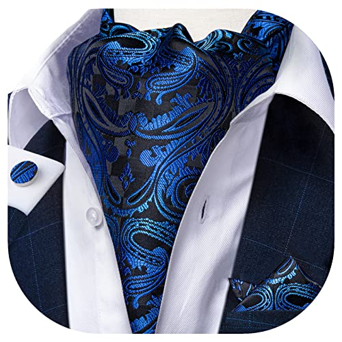 Image of DiBanGu 3PCS Ascot Ties for Men Wedding Jacquard Woven Silk Ascot Cravat for Men Cravat Tie and Pocket Square Set