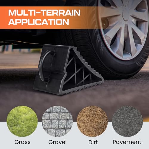 Image of Taifa Wheel Chocks for Travel Trailers, RV Wheel Stoppers Tire Chock with Portable Handle for Camper Cars Trucks etc., Black, 2Packs