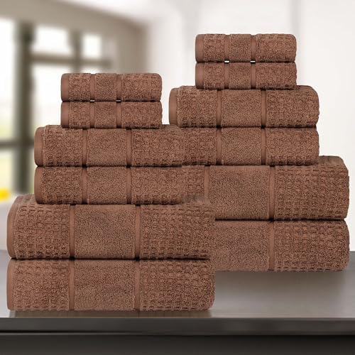 Superior Cotton 12-Piece Towel Set, Zero Twist, Waffle Border, Ba...