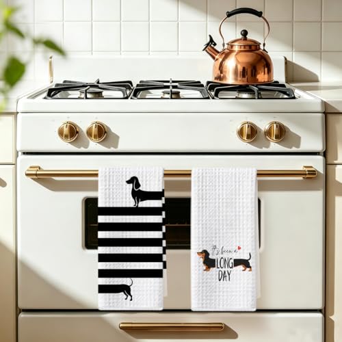 Image of 2 Pcs Dachshund Kitchen Towels 24x14 Inch, Wiener Dog Reusable Dish Towels for Kitchen Bathroom Decor, Wiener Dog Gifts Waffle Weave Hand Cloth Tea Towel, Dachshund Gifts for Women Mom Friend