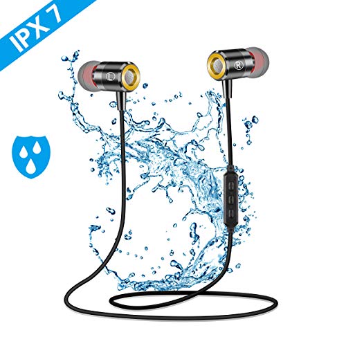 Pomisty IPX7 - Auriculares Deportivos con Bluetooth, Resistentes al Agua, con micrófono, para Correr, Hacer Deporte, para iPhone, Android, etc.