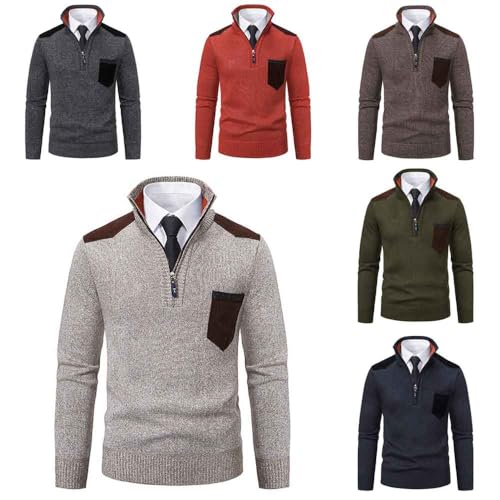 Men's Quarter Zip Pullover Sweater Slim fit Stand up Collar Sweater Autumn and Winter Sweater Casual Thick4
