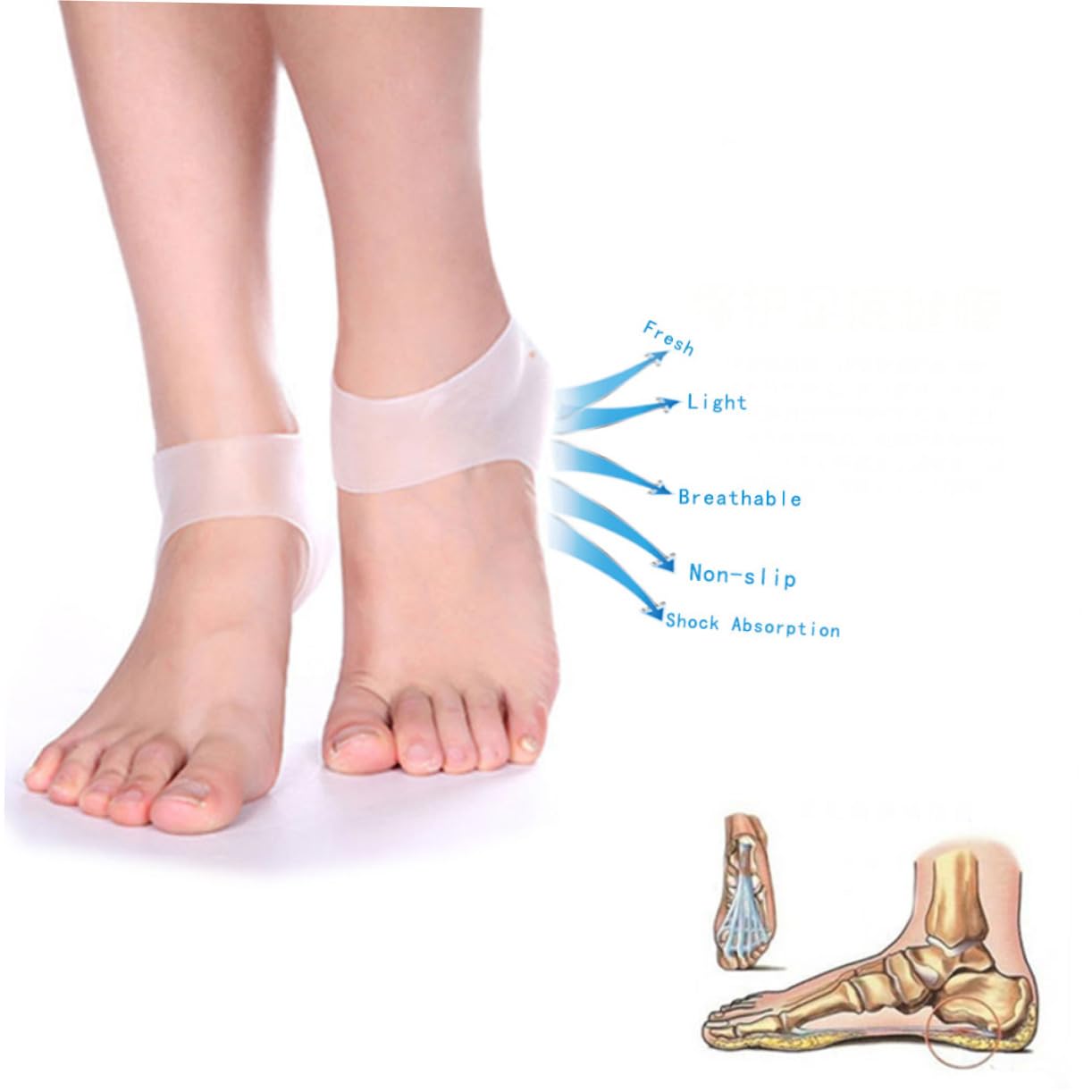 NOLITOY White Silicone Gel Heel Socks Plantar Foot Care Compression Relief Moisturizing Anti-Peel Stretchable