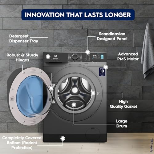 Image of Electrolux 9kg 5 Star Front Load Washing Machine, 3 Year Warranty, AutoSense Technology, Full Load Vapour Wash, Hygienic Care, Woolmark, EcoInverter Motor, UltimateCare 500, EWF9024R5SB, Dark Silver