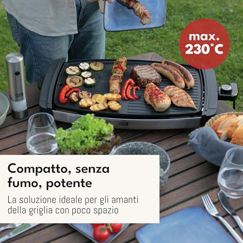 LEBENLANG Barbecue elettrico da balcone 2000W - Incl. pinze per grigliare I 45x30cm I Griglia elettrica barbecue da interno & da esterno I Bistecchiera grande Piastra grill BBQ Griglie elettriche XXL - immagine 5