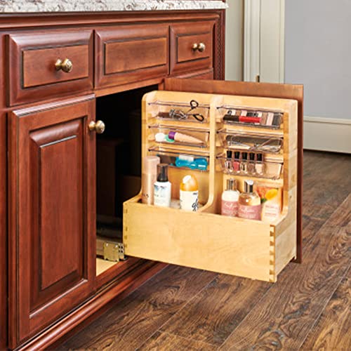 Image of Rev-A-Shelf 30 inch Wood Vanity Sink Pullout Organizer Cabinet Storage with Soft-Close for Kitchen or Bathroom, Min Opening Width of 12 inch, Maple Wood, 441-15VSBSC-1