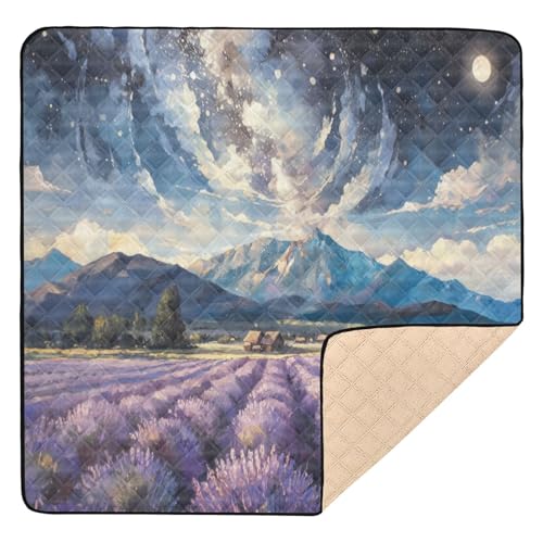 Kigai Oil Painting Lavender Baby Play Mat for Floor and Playpen 50x50 inch Non-Slip Baby Activity Playmat Waterproof Foldable Crawling Mat for Infants Toddlers