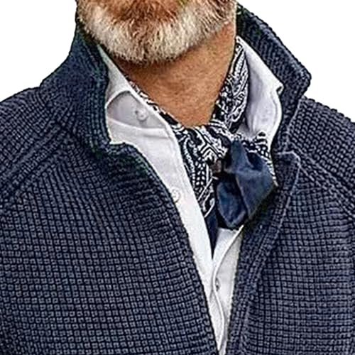 JEKE-DG Men's Stand Collar Cable Cardigan Sweater Knit Button Down Winter Sweater Heavy Weight Long Sleeve Sweaters2