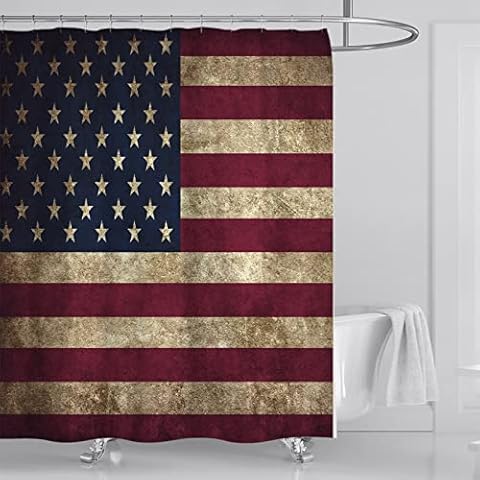 Muuyi Shower Curtain, American Flag Shower Curtain for Bathroom, 4th of July Shower Curtain with 12 Hooks 72 x 78 Inches Cover